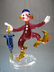 Figurine Clown avec parapluie en Cristal de couleur rose