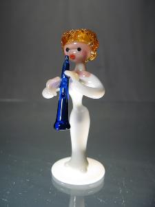 Femme Musicienne Clarinette en Cristal de couleur blanc mat