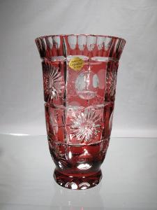 Vase Moyen en cristal de Bohème taille Etoile et Rond rouge