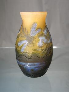 Vase Tip Gallé décor Libellules Bleu