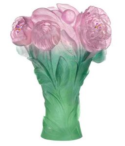 Vase Daum Cristal collection Pivoine vert-dense mauve