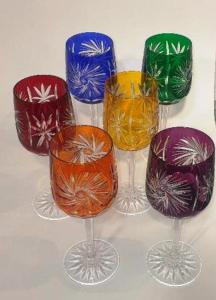 Service 6 Verre à vin cristal bohème couleur forme carée