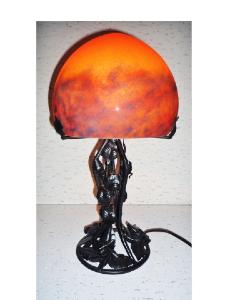Lampe art nouveau Rosier fer forgé et pate de verre orange