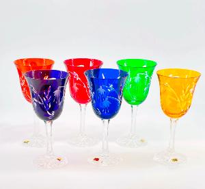 6 Verres à vin Taille Diamant MAT Cristal couleurs de Bohème 