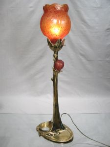 Lampe aux magnolias Daum pied en bronze Majorelle