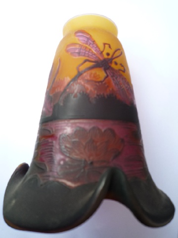 Tulipe Pâte de verre tip Gallé Libellules Iris Pourpre