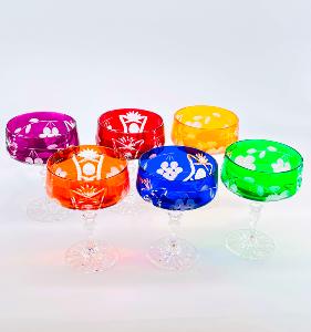6 Coupes à Champagne Taille Diamant MAT Cristal couleurs de Bohème 