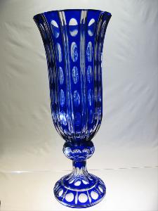 Vase Religieux " Vierge Marie et Jésus " en Cristal de Bohème Bleu cobalt