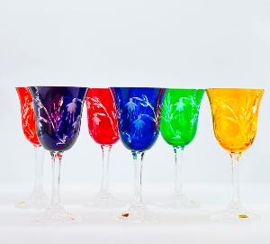 6 Verres à vin Taille Diamant MAT Cristal couleurs de Bohème 