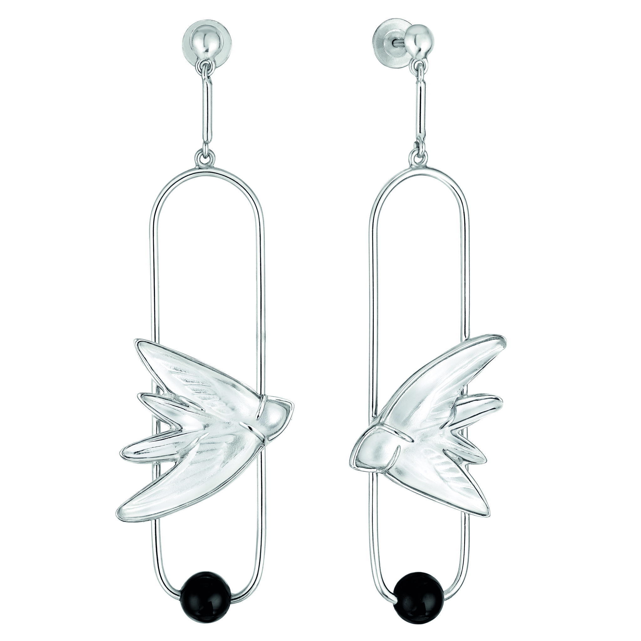 Boucles d'oreilles Hirondelles Cristal Lalique Onyx