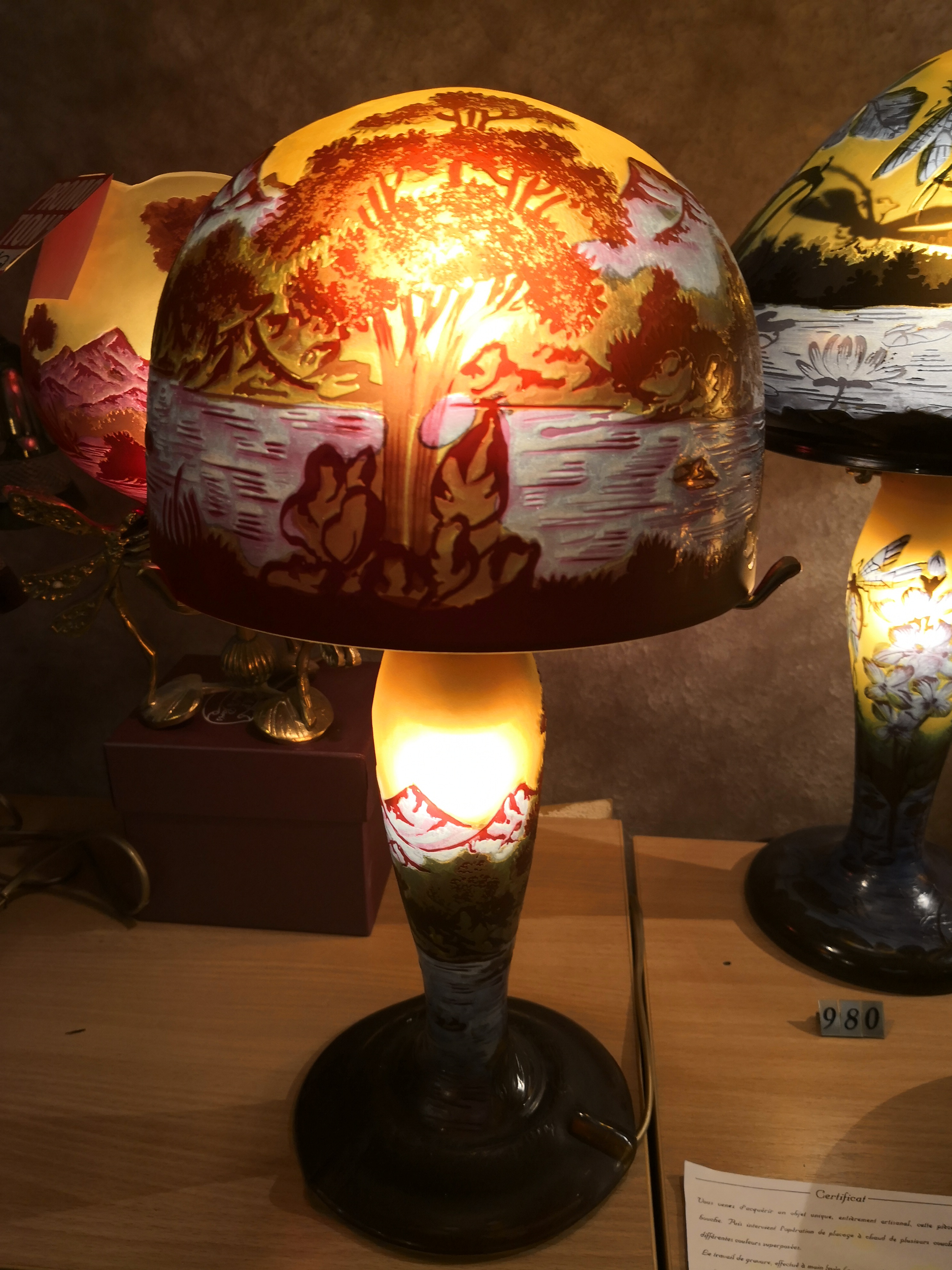 Lampe Tip Gallé "Paysage rose bleu " olympe Moyenne