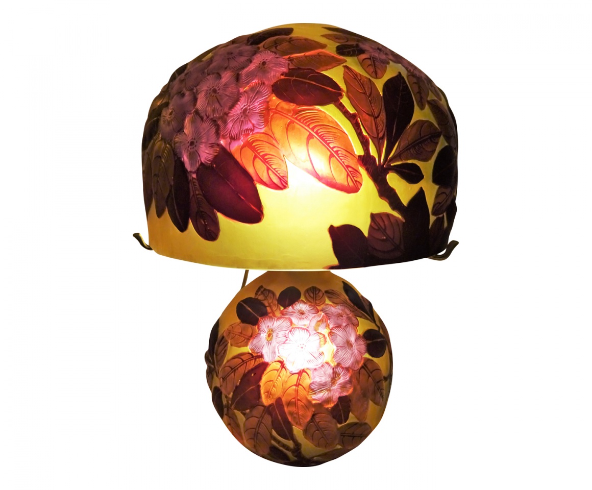 Lampe Tip Gallé Rhododendrons Rose 45 cm  Géante