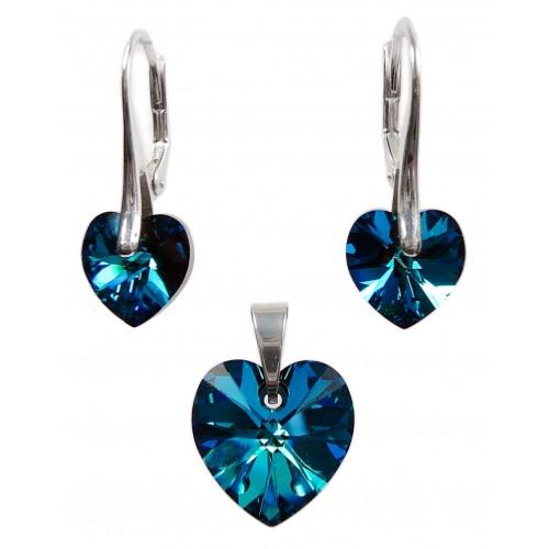 Parure Pendentif Boucles Cristal Swarovski Coeur Bleu xilion Chaine Argent 925 Parure Pendentif Boucles Cristal Swarovski Coeur Bleu xilion Chaine Argent 925