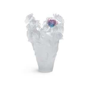 Vase Magnum Rose Passion Daum Blanc 58 cm Fleur verte et rose 