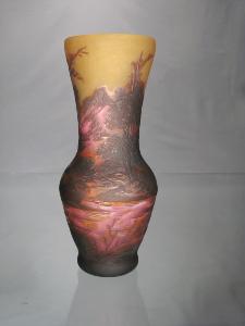 Vase soliflore Tip Gallé décor paysage  Rouge