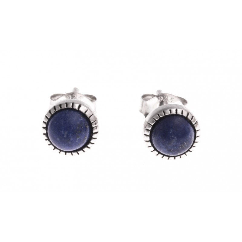 Boucles d'oreilles Lapis Lazuli rondes argent 925 rhodié 