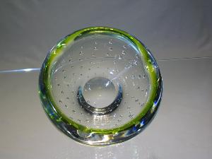 Cendrier Verre Murano Massif Transparent filet vert citron