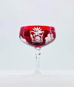 6 Coupes à Champagne Taille Diamant MAT Cristal rouges de Bohème 