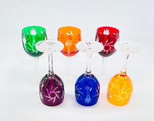 Verres à vin blanc  ou porto 6 couleurs en cristal de bohème