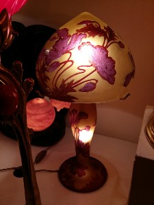 Lampe Tip Gallé " Coquelicot vieux rose pourpre 45 cm
