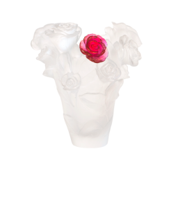 Vase Rose Passion Daum blanc & fleur rouge 17 cm