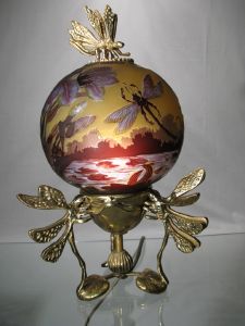 Lampe Tip Gallé Boule Bronze Libellules