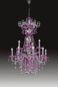 Lustre Chandelier Cristal Murano Voltolina Collection Dream Lilas et tranparent