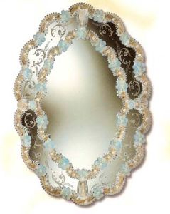 Miroir Venitien Fleur Bleu 14L Venexiart Murano Véritable 