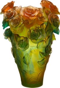 Vase Rose Passion Daum 35 cm orange et vert