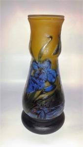 Vase Tip Gallé " Libellules et iris bleu " 