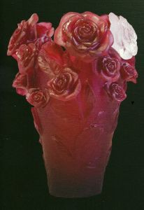 Vase Rose Passion Daum rouge & fleur blanche