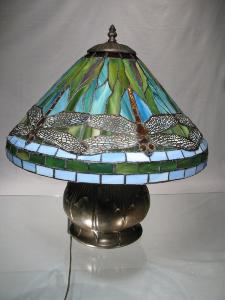 Lampe Libellules Dragonfly vitrail américain Tiffany  Pied en bronze 