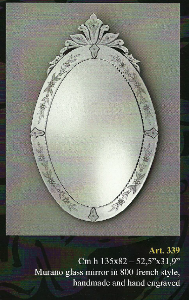 Miroir Cristal Venitien Voltolina Murano Véritable long ovale