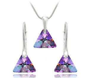 Parure Pendentif Boucles Cristal Swarovski Triangle vitrail light xilion Chaine Argent 925