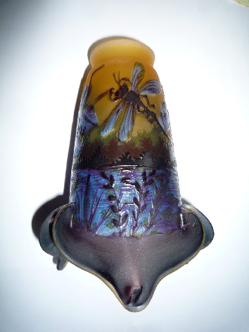 Tulipe Pâte de verre tip Gallé Libellules Iris Bleu