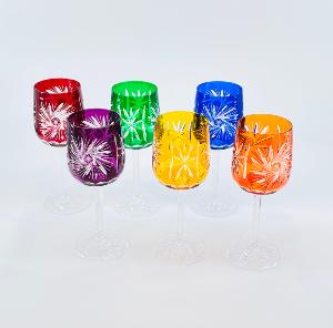Service 6 Verre à vin cristal bohème couleur forme carée