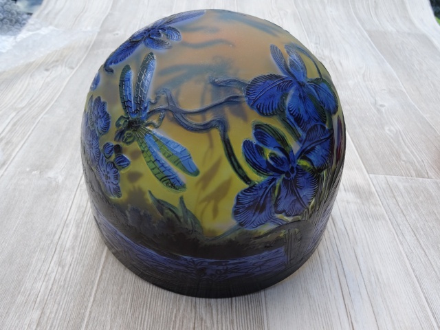 Coupole, Pièce détachée de lampe Gallé Libellules bleu 21 cm 