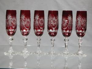 Flute à Champagne Cristal de Bohème Rouge dépareillé 
