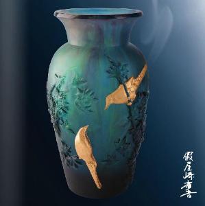 Vase Daum Hiver Bleu Or Artiste Shogo Kariyazaki