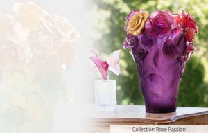 Vase Rose Passion Magnum Daum Rouge et violet fleur or 35 cm