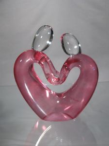 Les amoureux " forme coeur rose " Murano