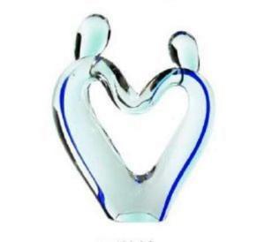 Couple amoureux " forme coeur avec filet bleu " Murano
