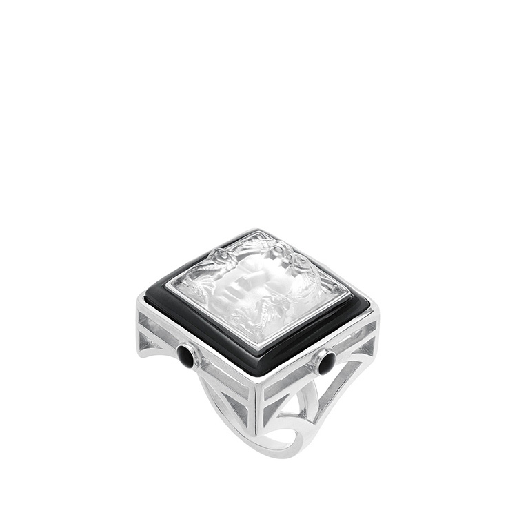 Bague Arethuse noir Cristal Lalique Argent 925