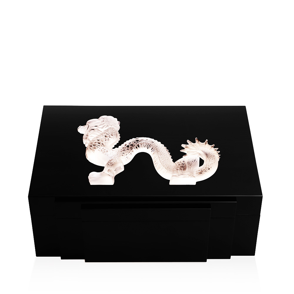 Lalique Boites à Bijoux Dragon laqué noir ou ébène naturel GM