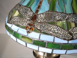 Lampe Libellules Dragonfly vitrail américain Tiffany  Pied en bronze 