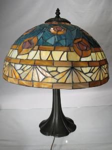 Lampe Paon Vrai vitrail américain Tiffany  Pied en bronze 