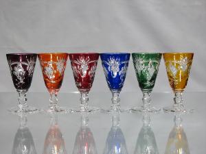 Verres à digestifs ou liqueurs en Cristal de Bohème couleur