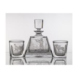 Carafe et 6 verres à whisky "chasse " en cristal taille main