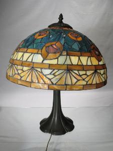 Lampe Paon Vrai vitrail américain Tiffany  Pied en bronze 