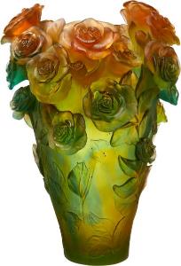 Vase Rose Passion Daum 35 cm orange et vert